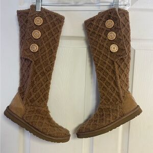 UGG cardy knit lattice Chestnut Knit Button Tall Boot 6